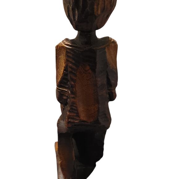 Hand-carved Wooden African Tribal statue of Man Playing a Tall Drum Vintage - Picture 10 of 10
